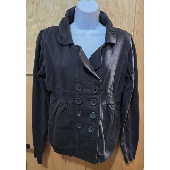 Double-Breasted Buttoned Black Jacket boho cottagecore peasant soft casual Y2K - Picture 1 of 7
